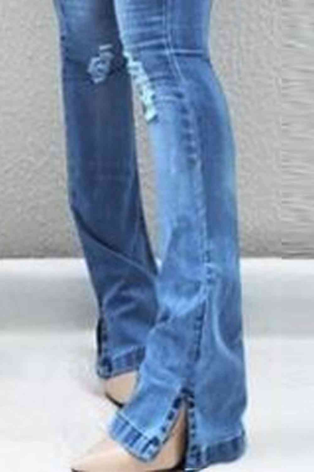 Retro Side Slit Curve-Hugging Jeans - Bellisima Clothing Collective