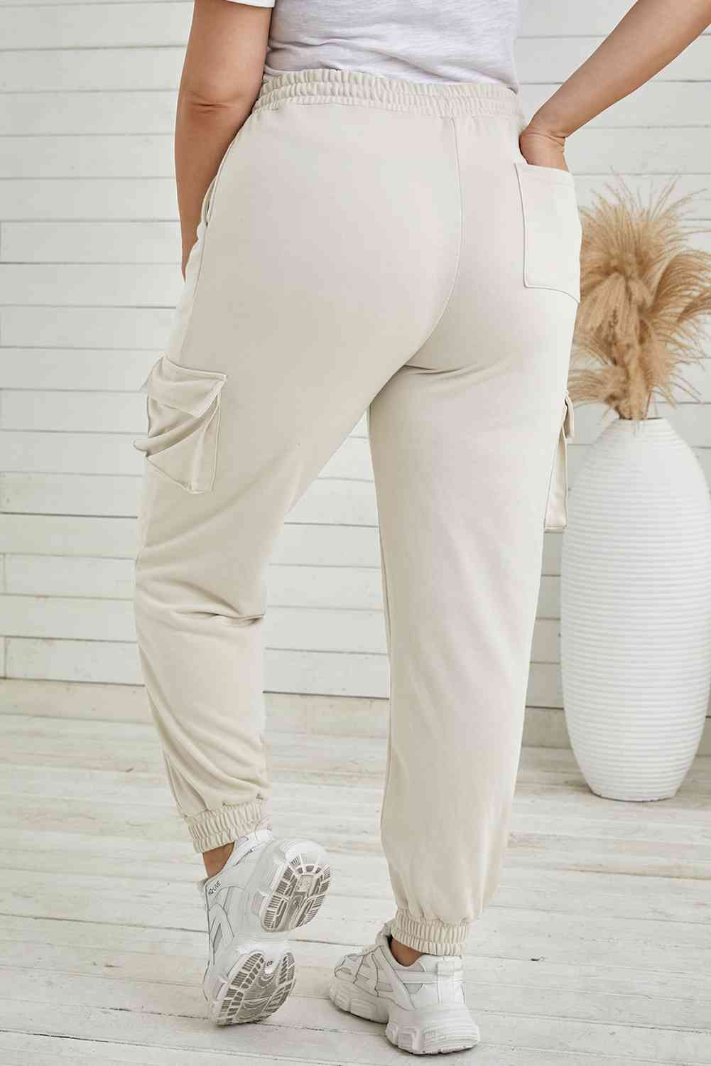 Plus Size Elastic Waist Joggers with Pockets - Bellisima Clothing Collective