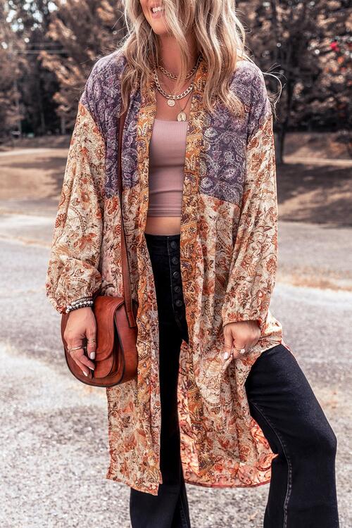 Floral Tassel Tied Open Front Long Sleeve Cardigan - Bellisima Clothing Collective