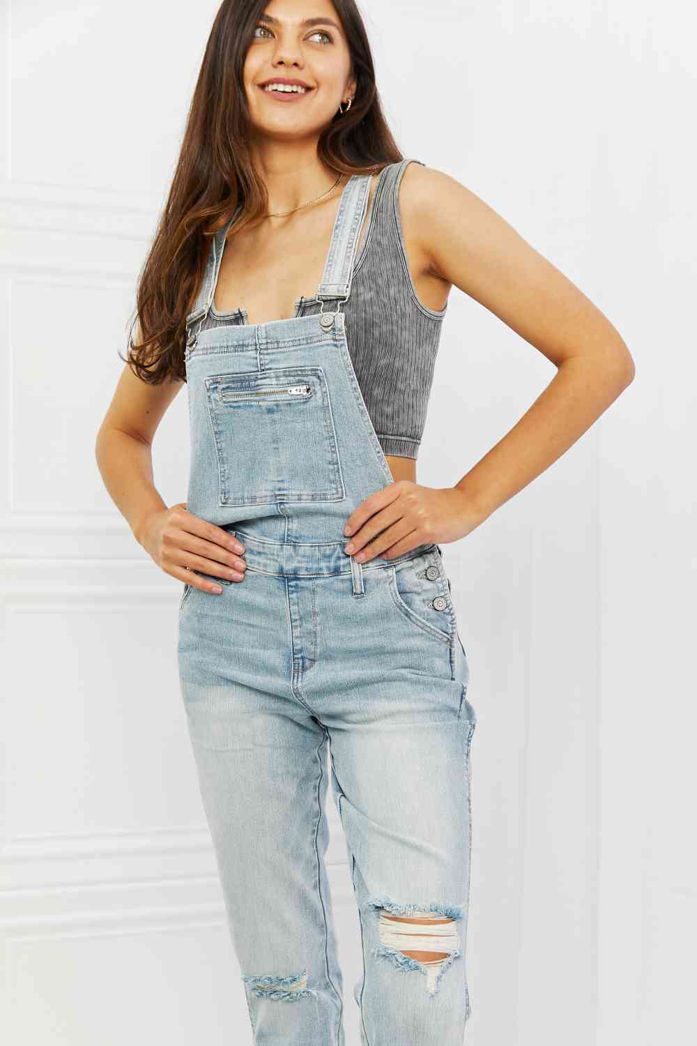 Melina Distressed Straight Leg Overalls by Judy Blue - Bellisima Clothing Collective