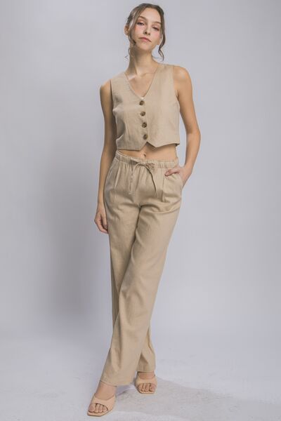 LOVE TREE Drawstring Wide Leg Pants with Pockets - Bellisima Clothing Collective