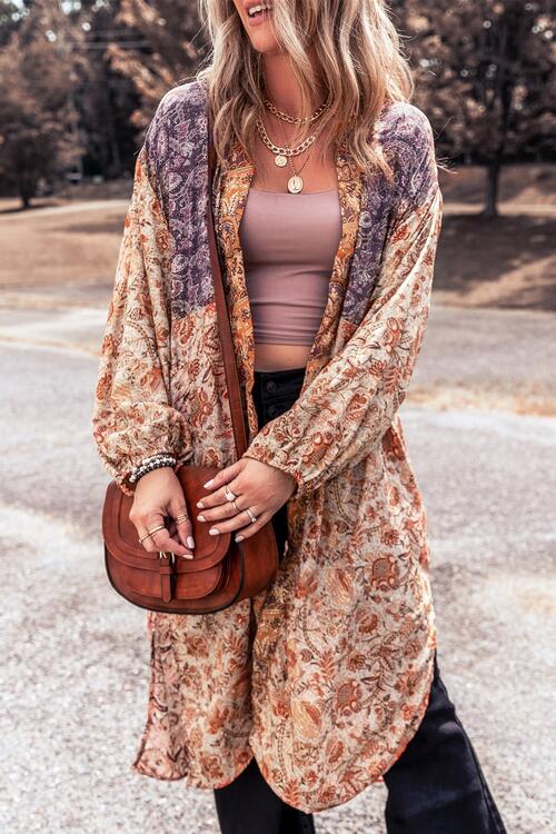 Floral Tassel Tied Open Front Long Sleeve Cardigan - Bellisima Clothing Collective