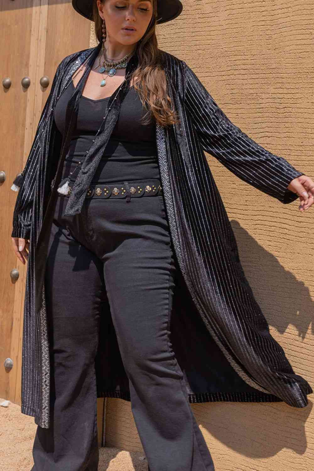 Plus Size Striped Long Sleeve Cardigan - Bellisima Clothing Collective