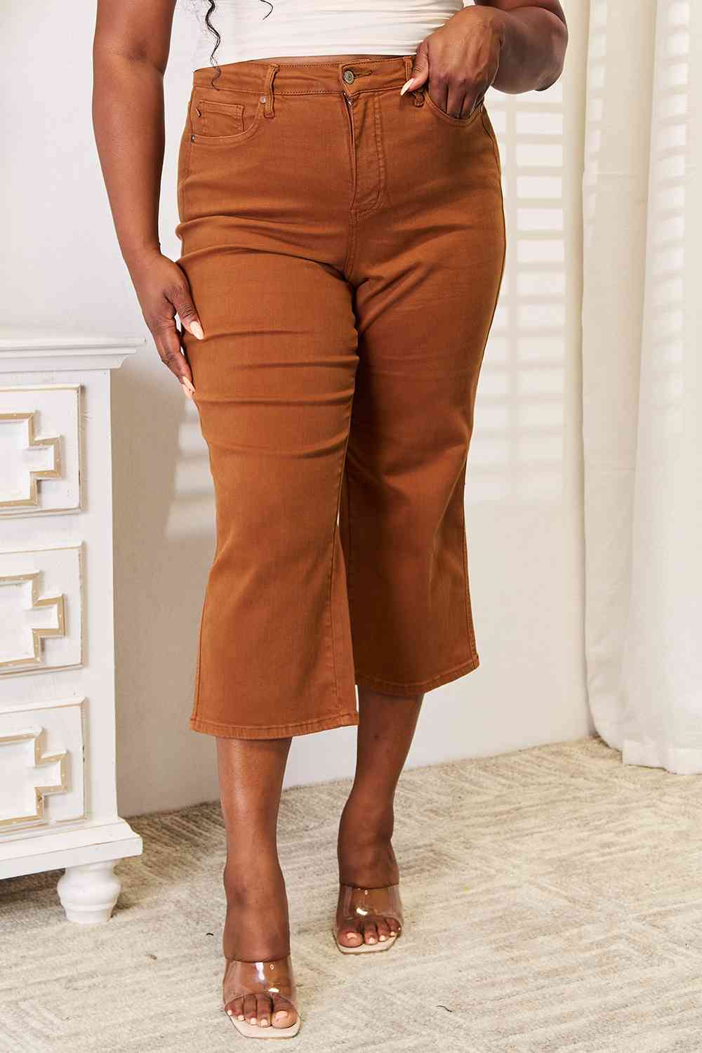 Tummy Control Wide Leg Cropped Jean - Bellisima Clothing Collective