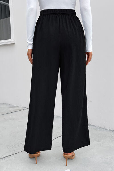 High Waist Tie Front Wide Leg Pants - Bellisima Clothing Collective