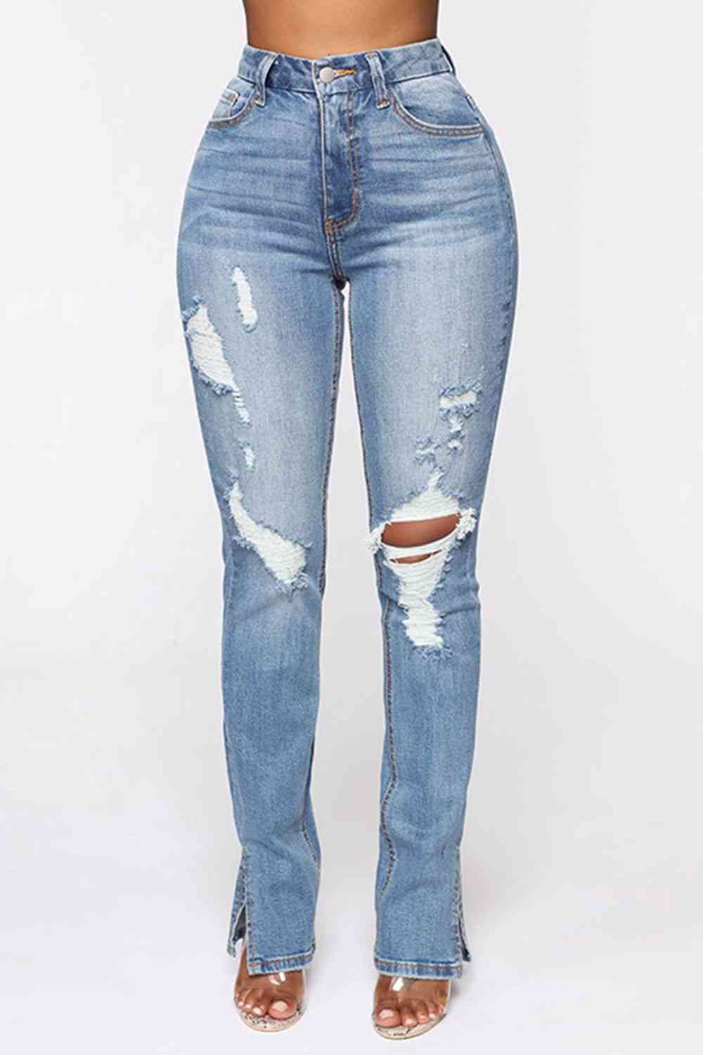 Distressed Slit Ankle Jeans - Bellisima Clothing Collective