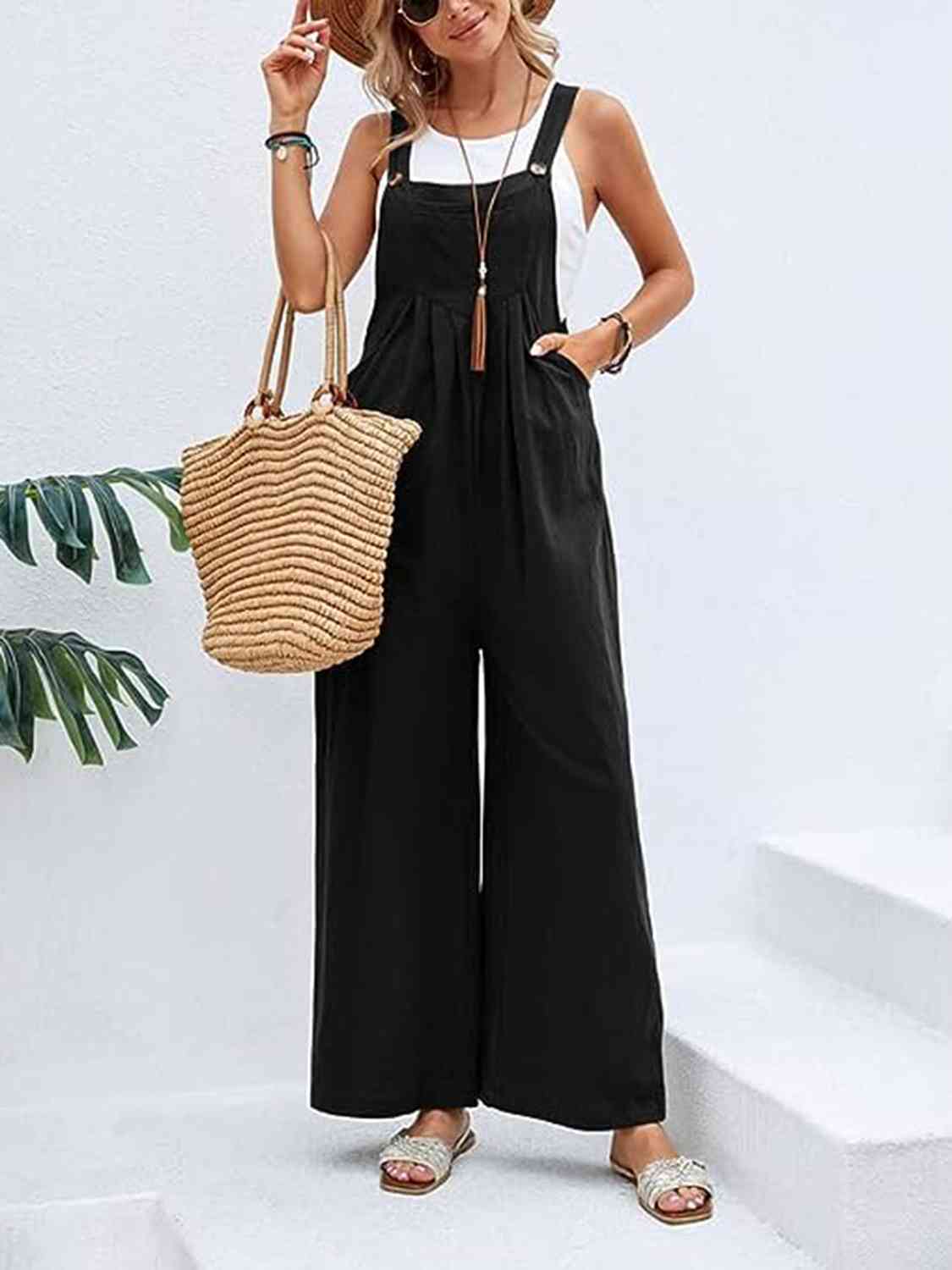 Wide Leg Overalls with Pockets - Bellisima Clothing Collective