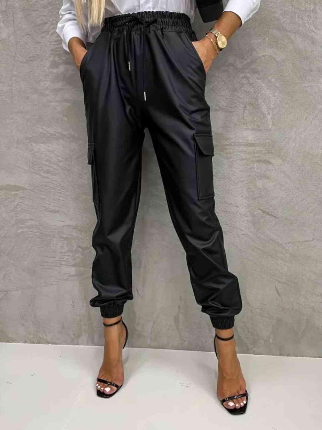 Tied High Waist Pants with Pockets - Bellisima Clothing Collective