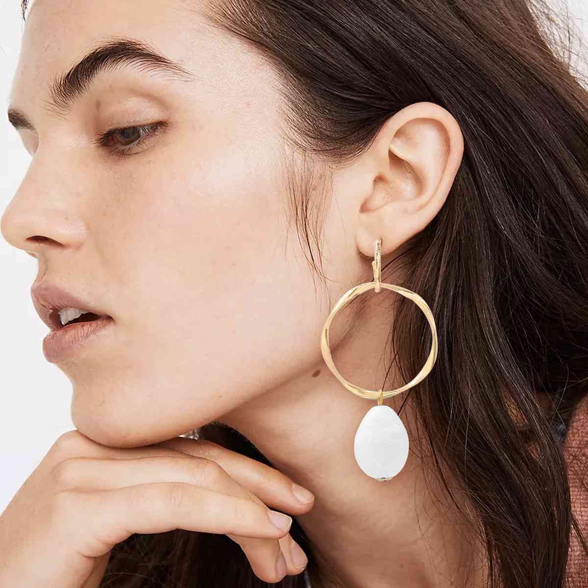 Alloy & Rhinestone Hoop Drop Earrings - Bellisima Clothing Collective