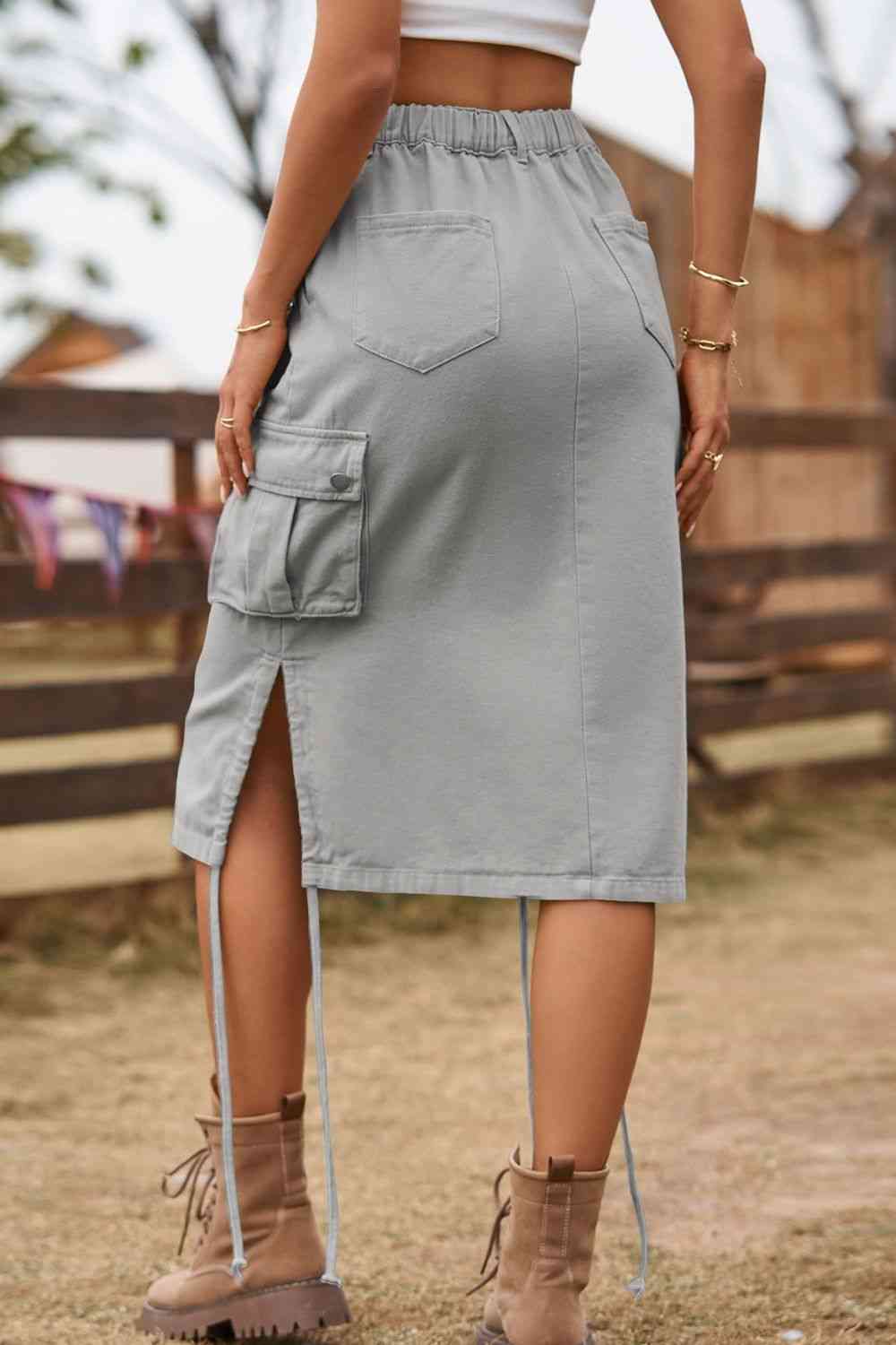 Drawstring Denim Cargo Skirt - Bellisima Clothing Collective