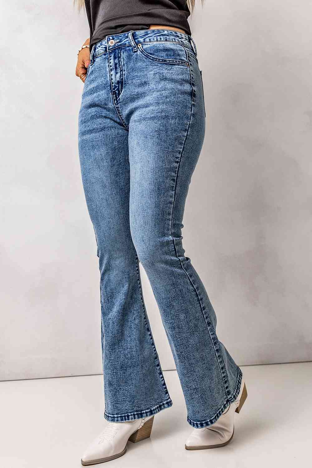 Baeful Vintage Wash Flare Jeans with Pockets - Bellisima Clothing Collective