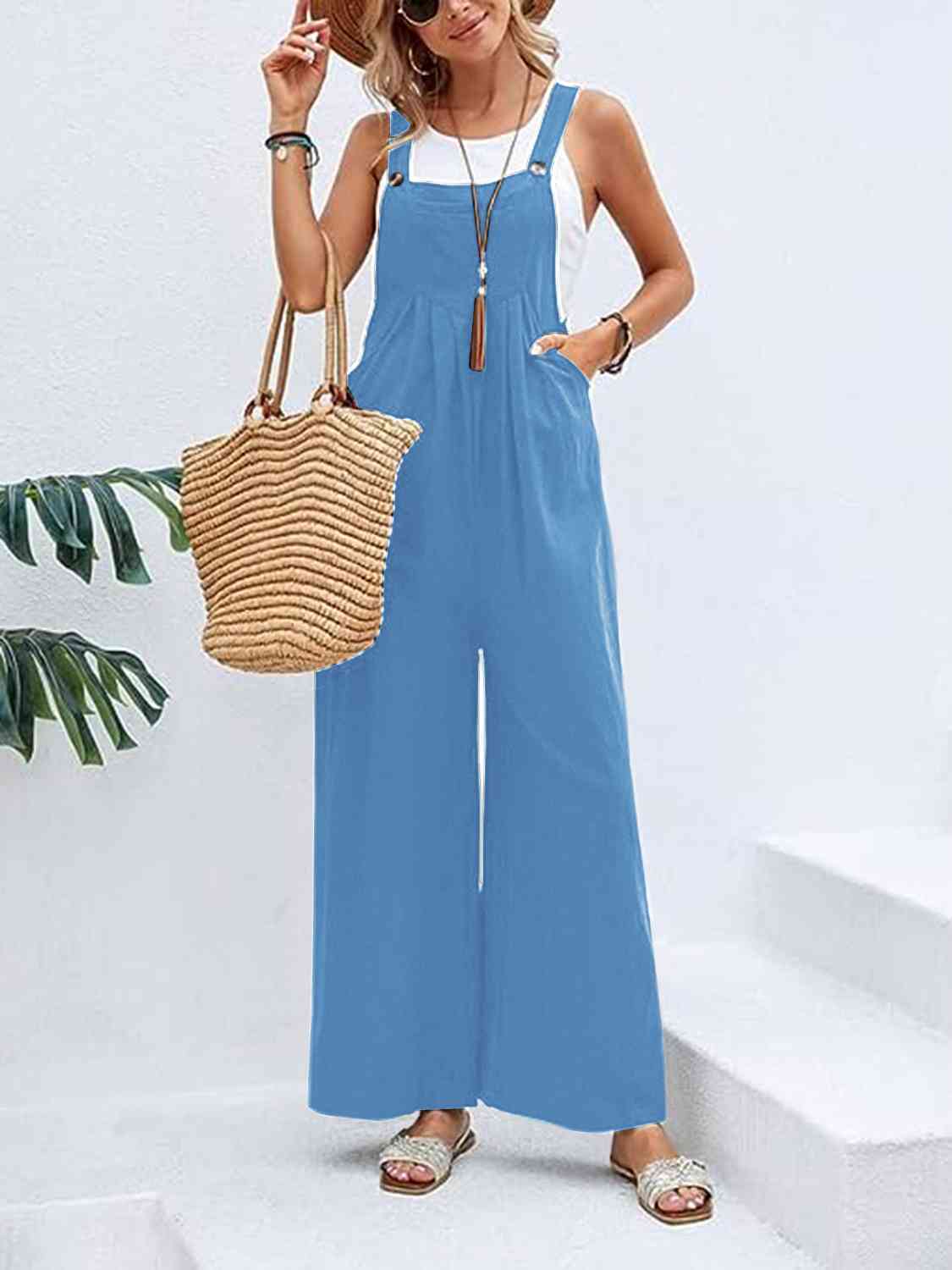 Wide Leg Overalls with Pockets - Bellisima Clothing Collective