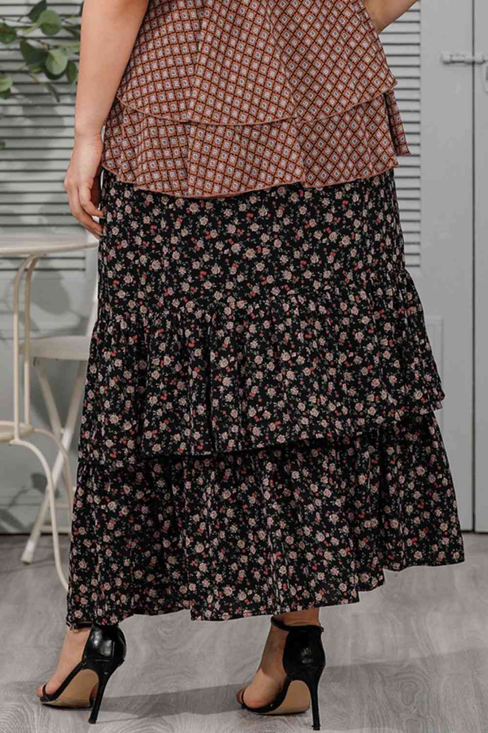 Plus Size Ditsy Floral Layered Maxi Skirt - Bellisima Clothing Collective