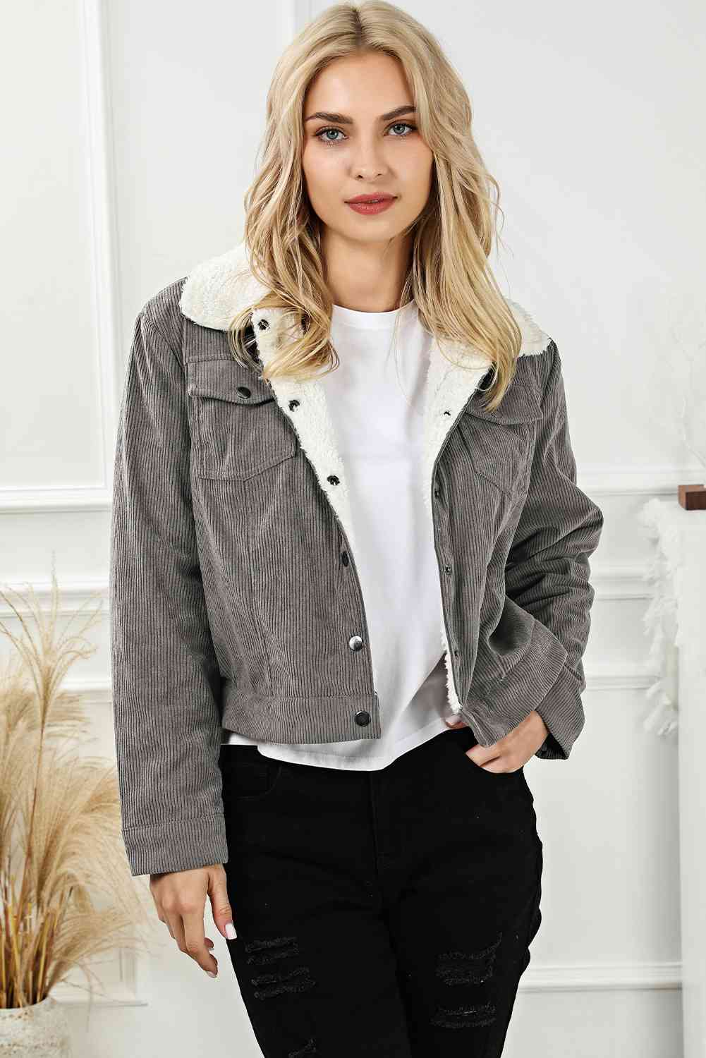 Snap Down Collared Jacket - Bellisima Clothing Collective