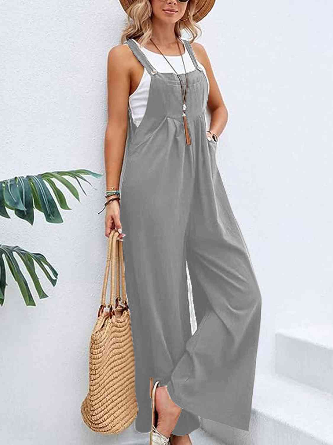 Wide Leg Overalls with Pockets - Bellisima Clothing Collective