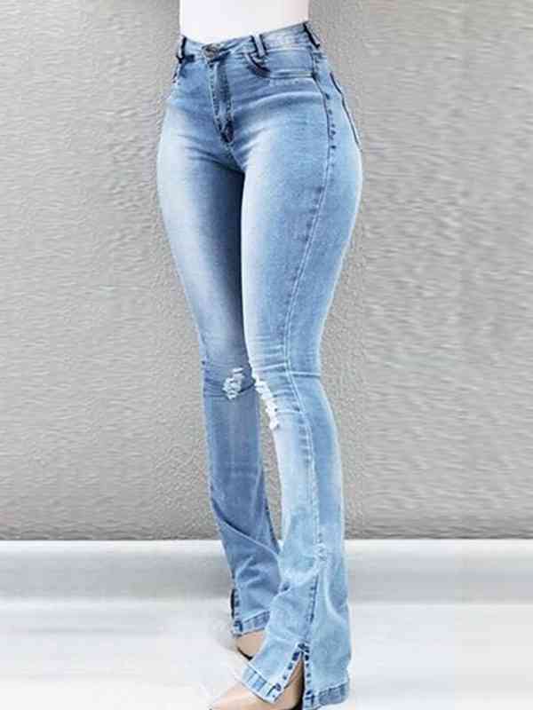 Retro Side Slit Curve-Hugging Jeans - Bellisima Clothing Collective