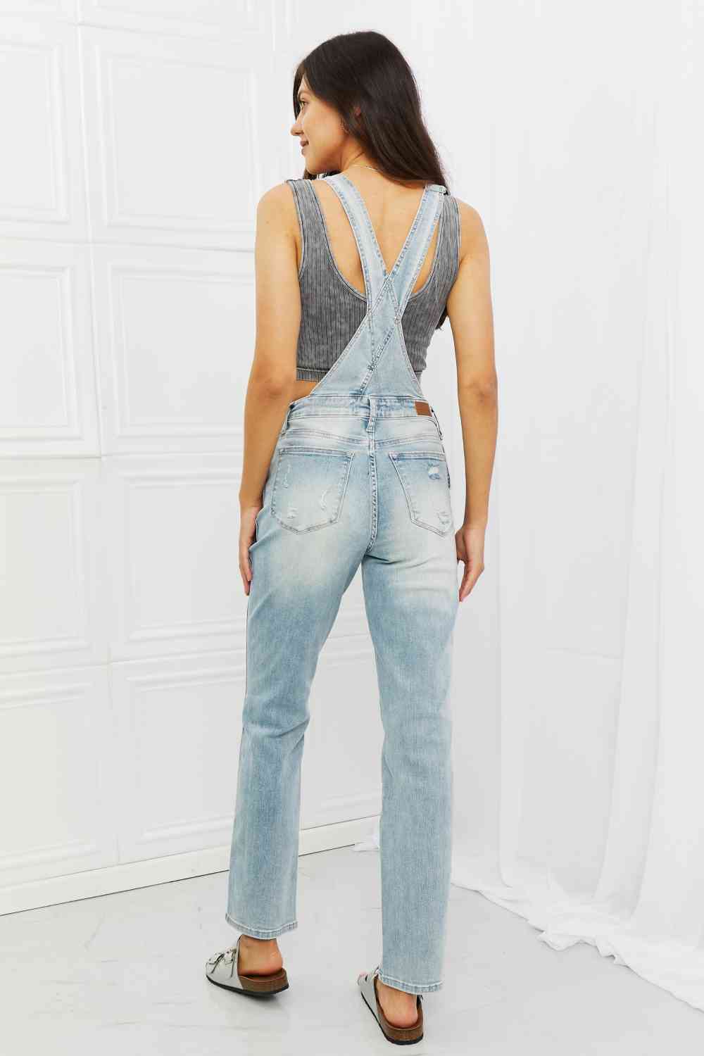 Melina Distressed Straight Leg Overalls by Judy Blue - Bellisima Clothing Collective