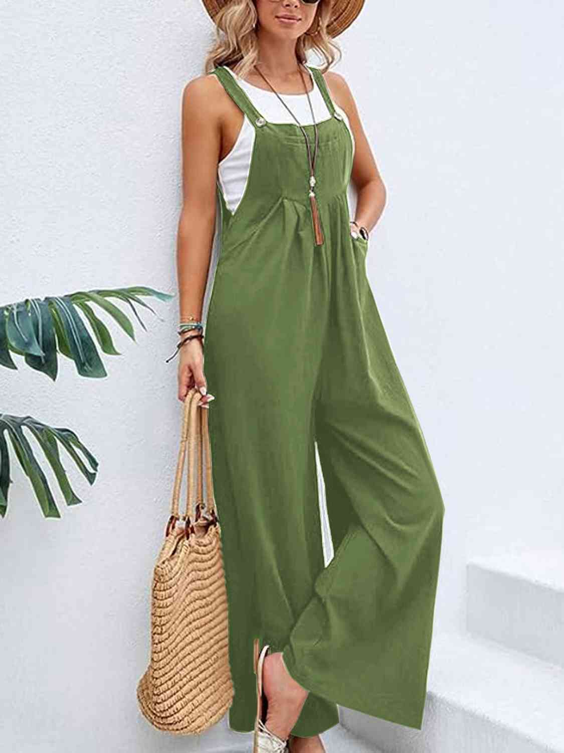 Wide Leg Overalls with Pockets - Bellisima Clothing Collective