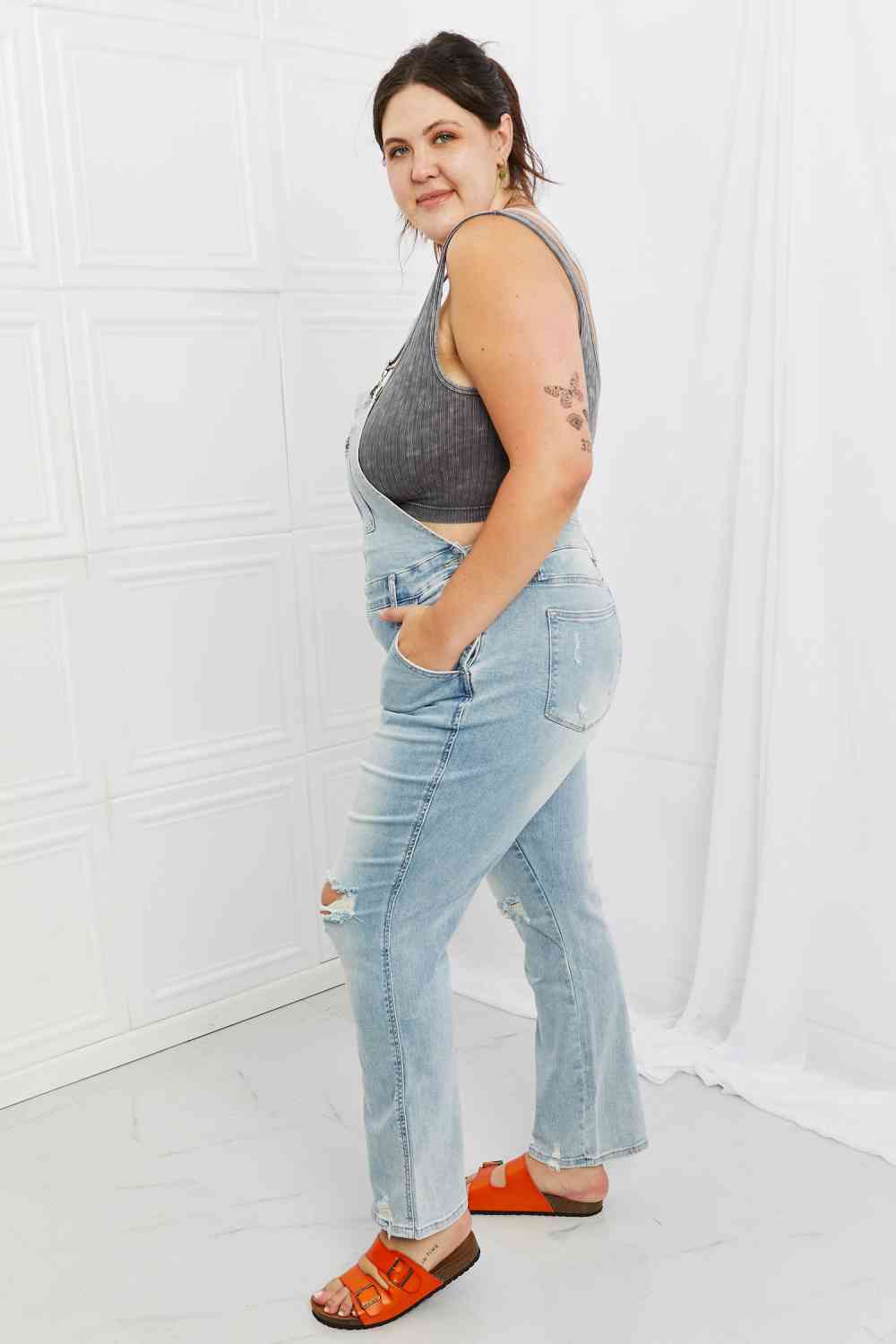 Melina Distressed Straight Leg Overalls by Judy Blue - Bellisima Clothing Collective