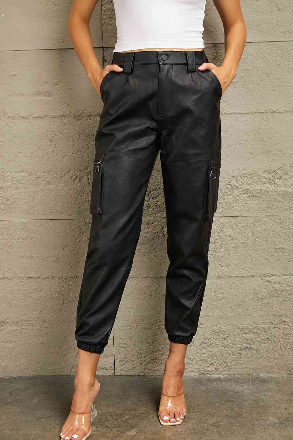 High Rise Leather Joggers by Kancan - Bellisima Clothing Collective