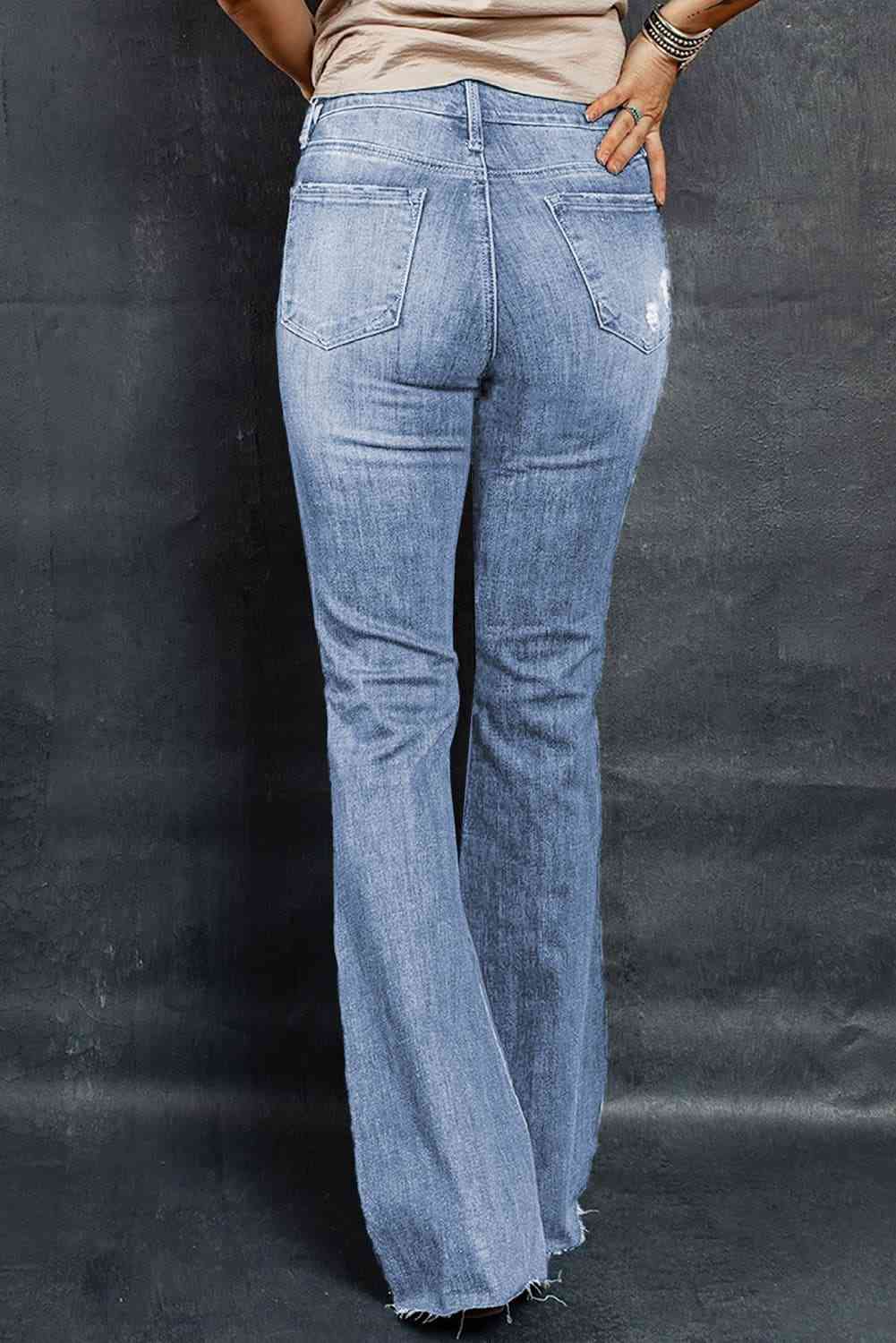 Distressed Raw Hem Flare Jeans - Bellisima Clothing Collective