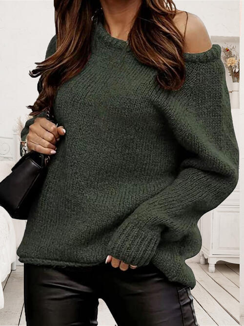 One Shoulder Long Sleeve Sweater - Bellisima Clothing Collective