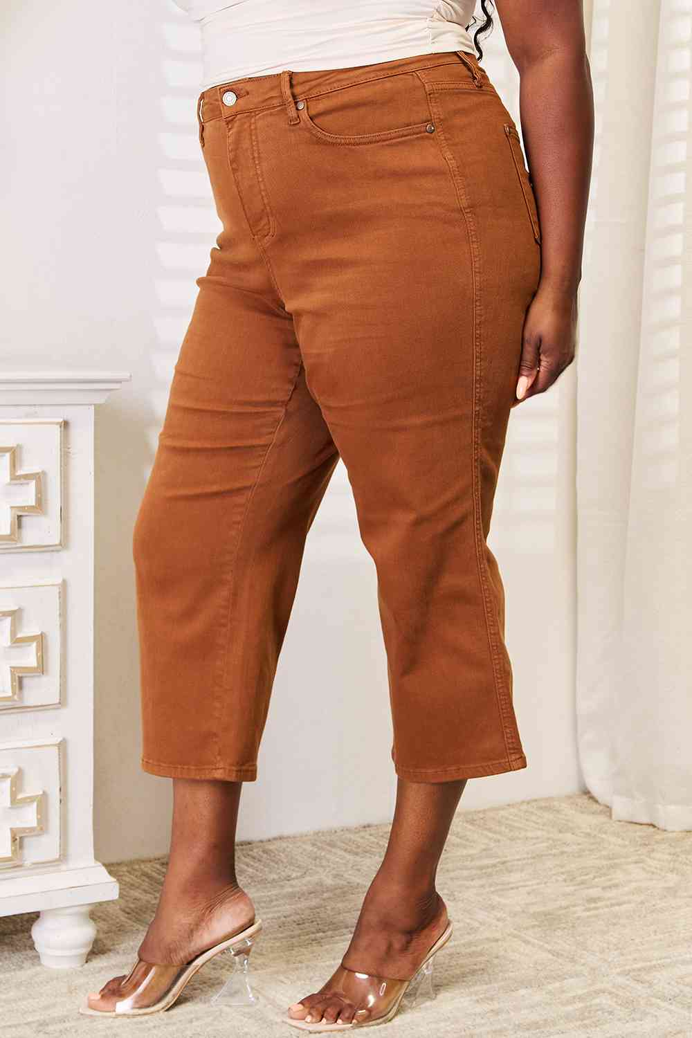 Tummy Control Wide Leg Cropped Jean - Bellisima Clothing Collective