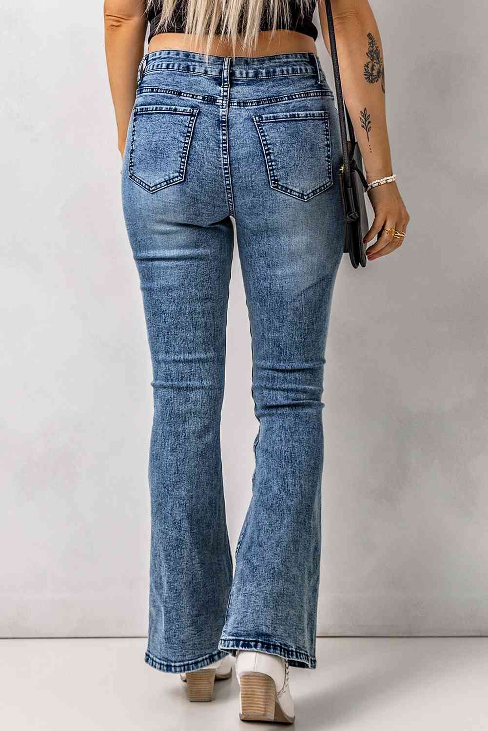 Baeful Vintage Wash Flare Jeans with Pockets - Bellisima Clothing Collective