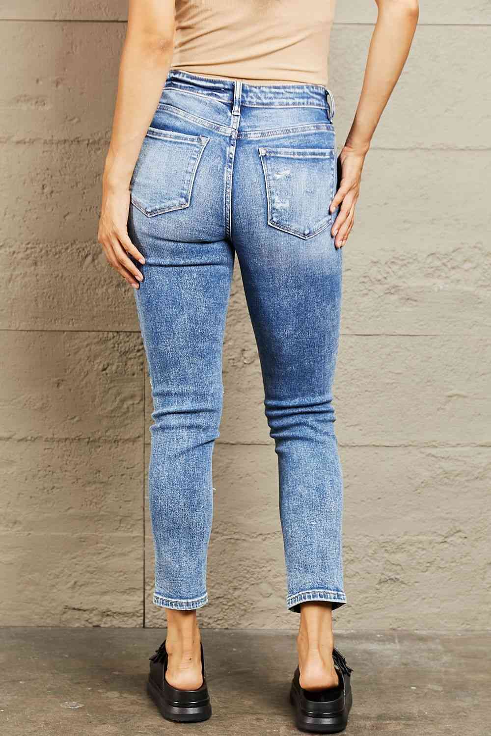 Mid Rise Distressed Skinny Jeans by Bayeas - Bellisima Clothing Collective