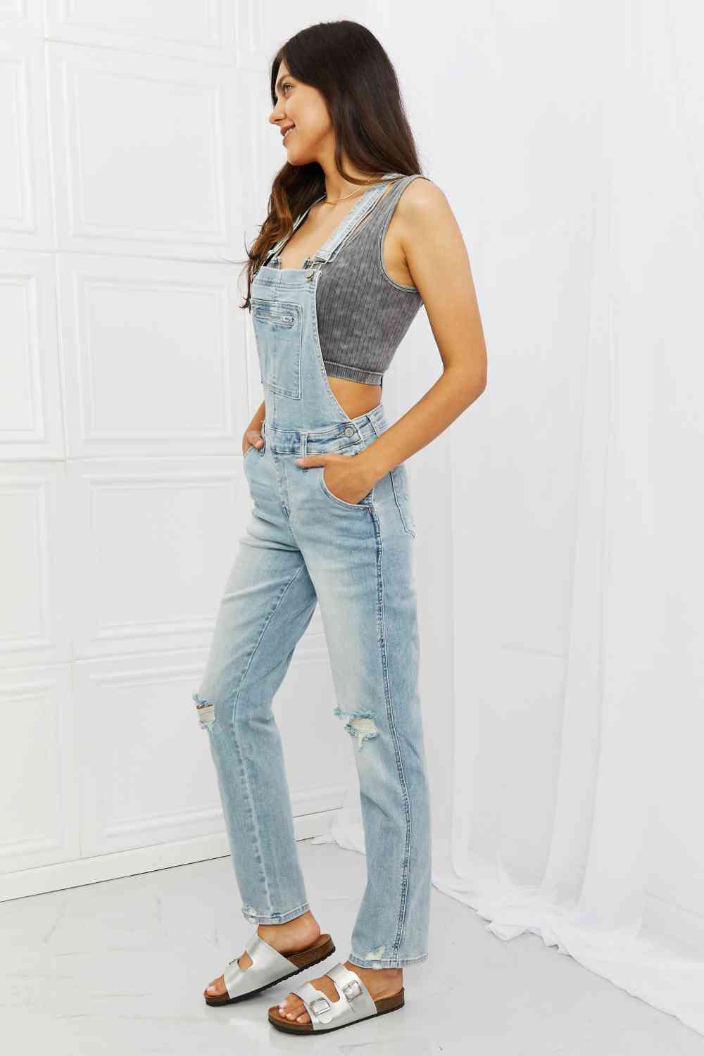 Melina Distressed Straight Leg Overalls by Judy Blue - Bellisima Clothing Collective