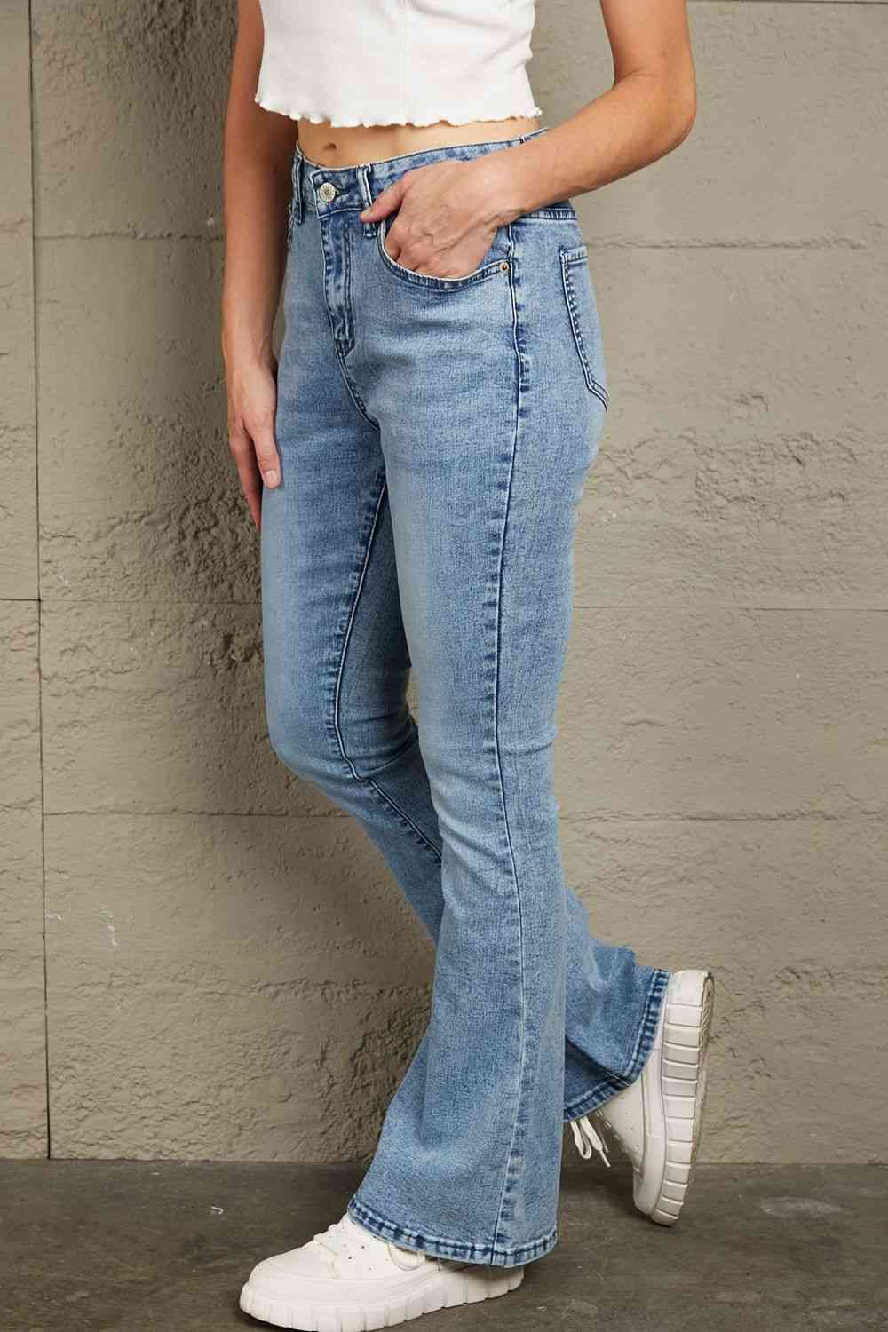 Baeful Vintage Wash Flare Jeans with Pockets - Bellisima Clothing Collective