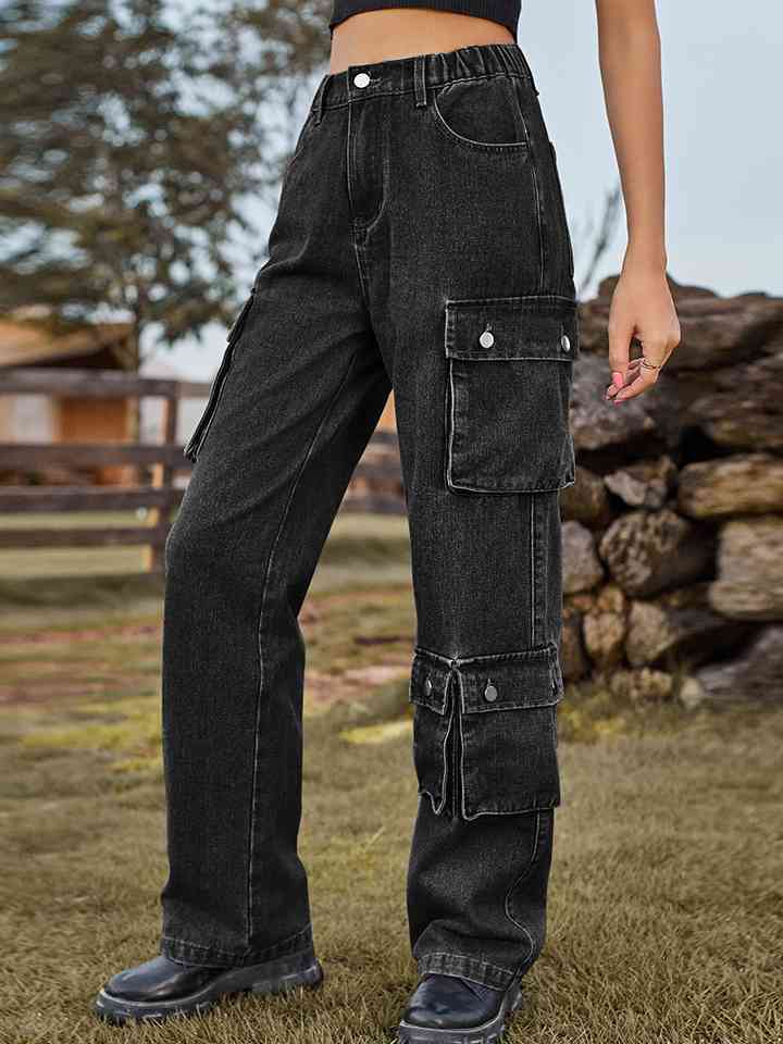 Straight Leg Cargo Jeans - Bellisima Clothing Collective