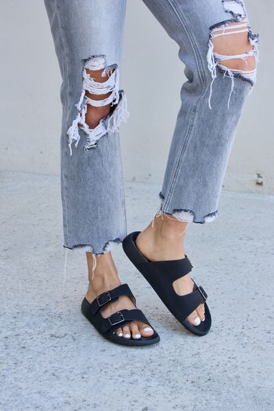 Forever Link Double Buckle Open Toe Sandals - Bellisima Clothing Collective