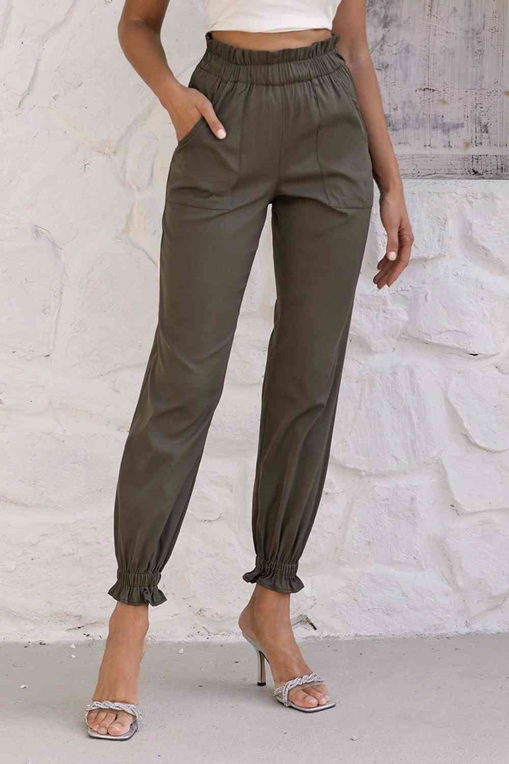 Paperbag Waist Pants with Pockets - Bellisima Clothing Collective