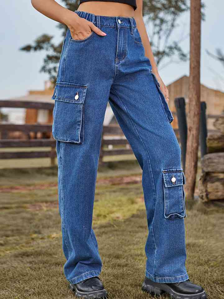 Straight Leg Cargo Jeans - Bellisima Clothing Collective