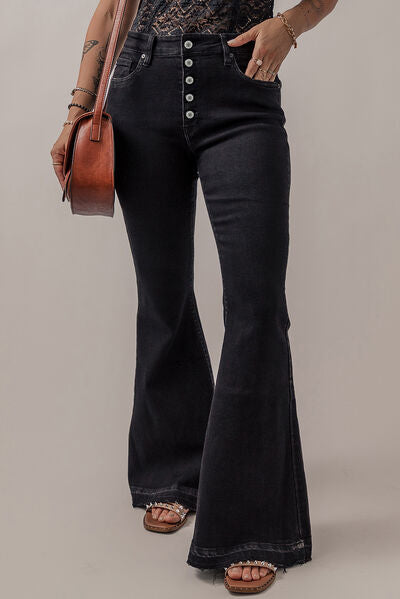 Buttoned Flare Jeans with Pockets - Bellisima Clothing Collective