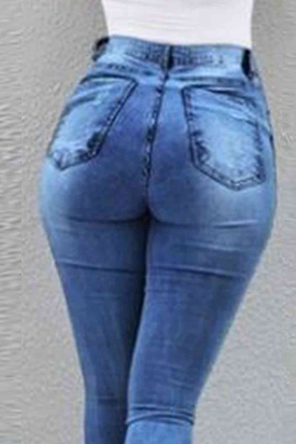 Retro Side Slit Curve-Hugging Jeans - Bellisima Clothing Collective