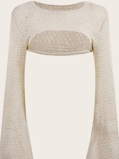 Round Neck Long Sleeve Knit Cover Up - Bellisima Clothing Collective