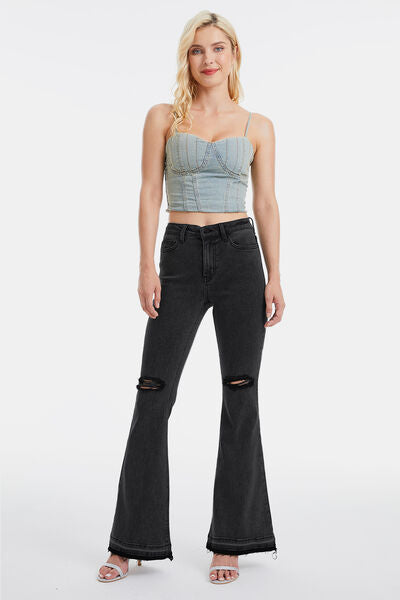 BAYEAS Full Size High Waist Distressed Raw Hem Flare Jeans - Bellisima Clothing Collective