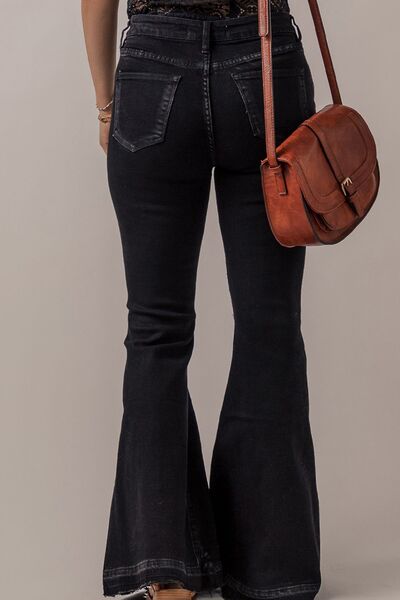 Buttoned Flare Jeans with Pockets - Bellisima Clothing Collective