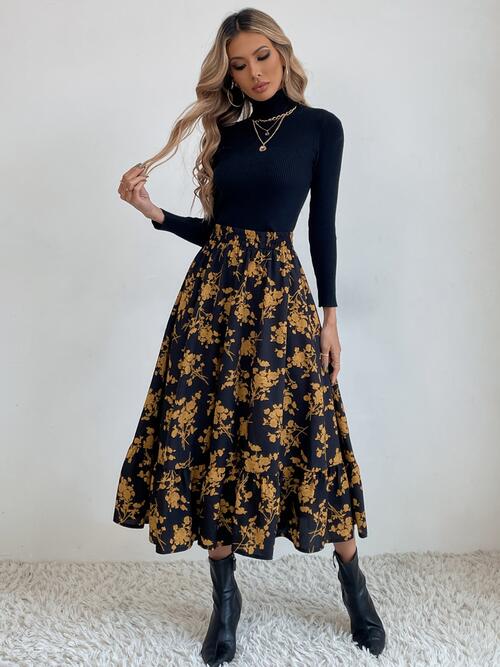 Floral Ruffle Hem Midi Skirt - Bellisima Clothing Collective