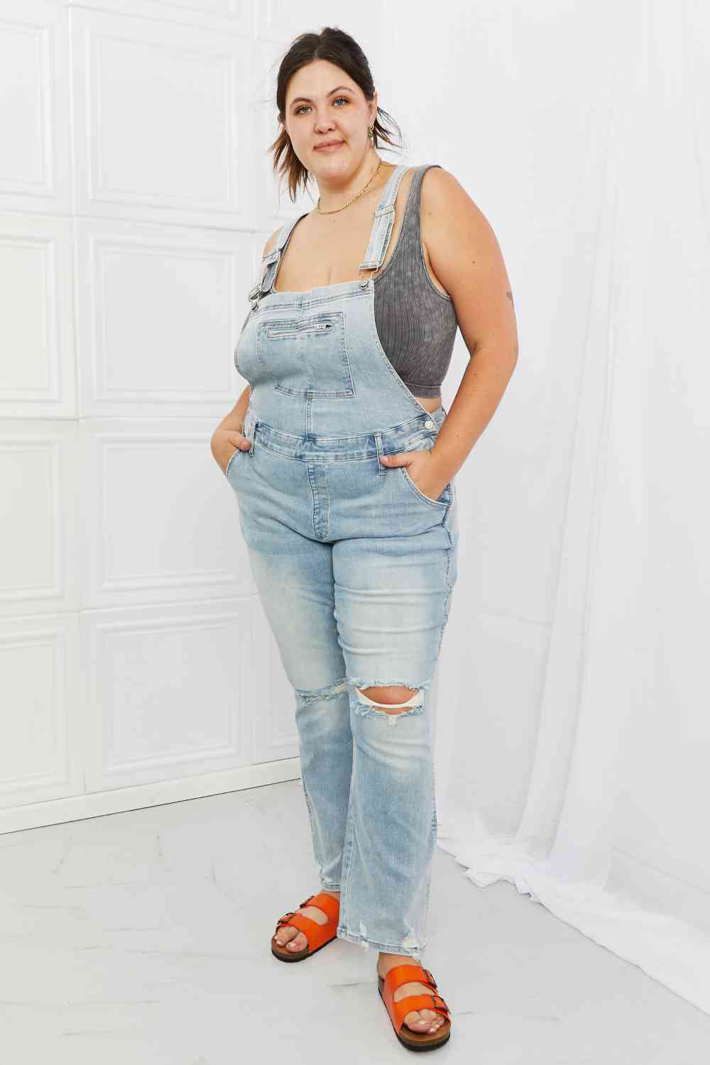 Melina Distressed Straight Leg Overalls by Judy Blue - Bellisima Clothing Collective