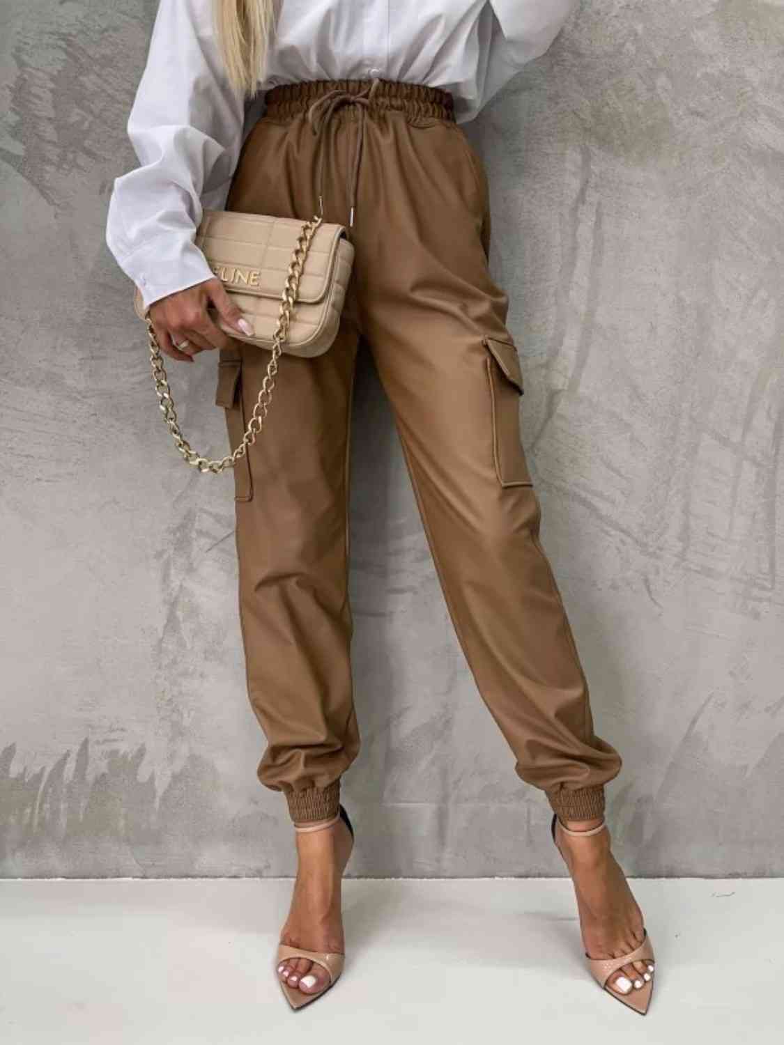 Tied High Waist Pants with Pockets - Bellisima Clothing Collective