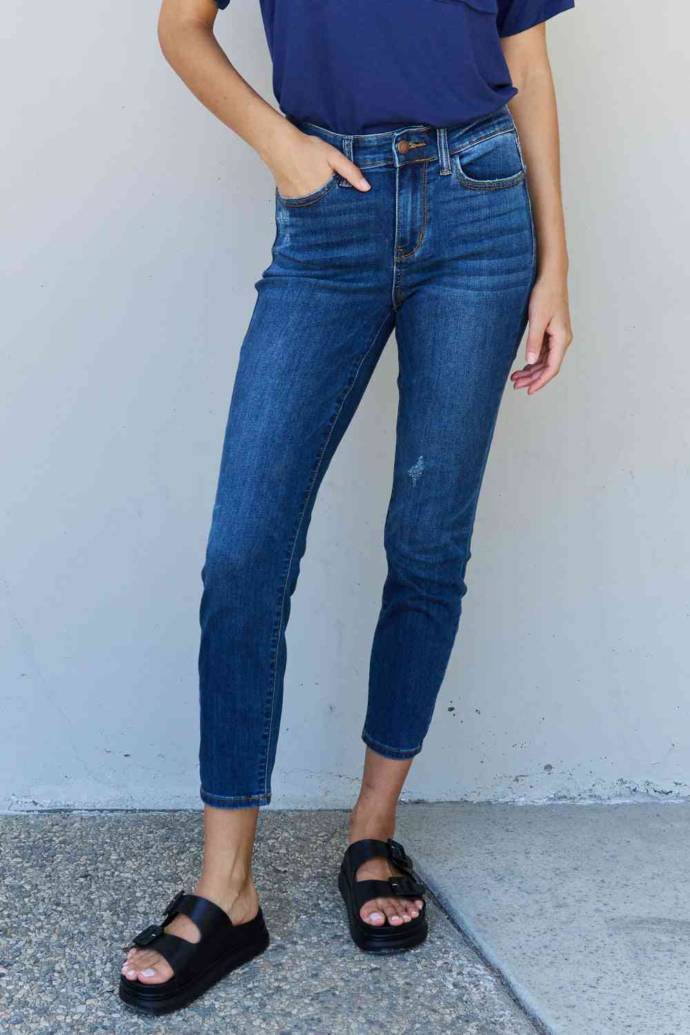 Judy Blue Aila Short Full Size Mid Rise Cropped Relax Fit Jeans - Bellisima Clothing Collective