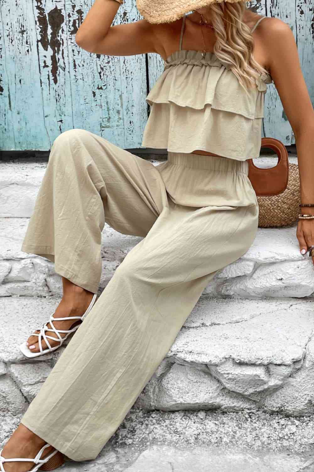 Frill Cami and Wide Leg Pants Set - Bellisima Clothing Collective