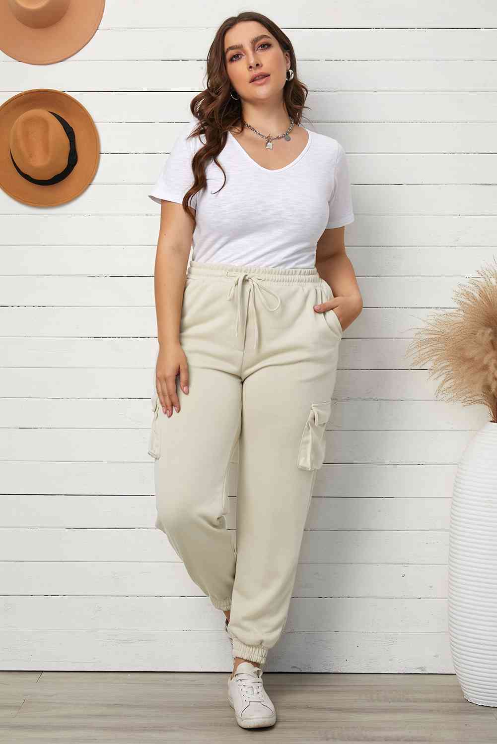 Plus Size Elastic Waist Joggers with Pockets - Bellisima Clothing Collective