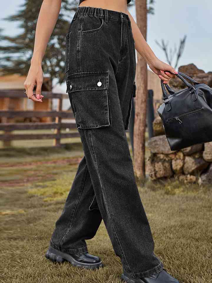 Straight Leg Cargo Jeans - Bellisima Clothing Collective