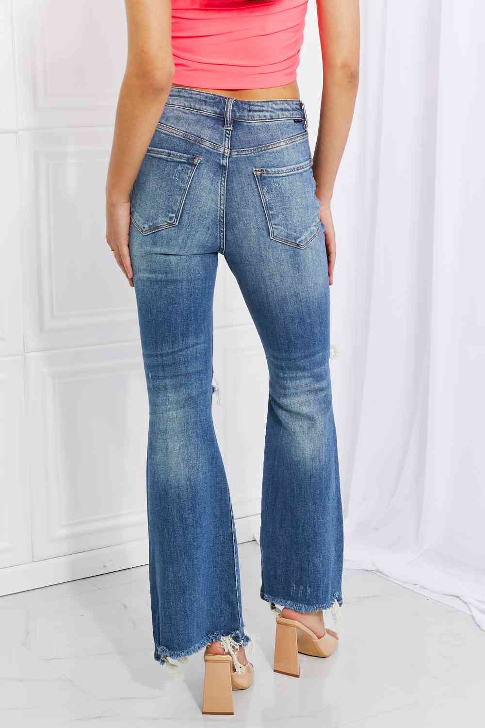 Hazel High Rise Distressed Flare Jeans by Risen - Bellisima Clothing Collective