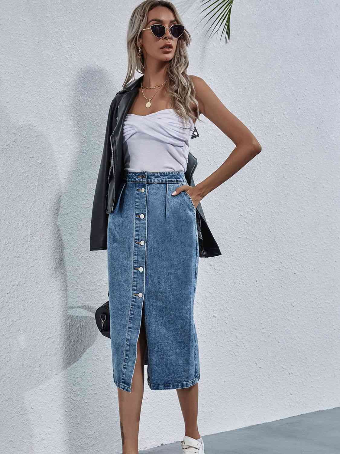 Button Down Denim Skirt - Bellisima Clothing Collective