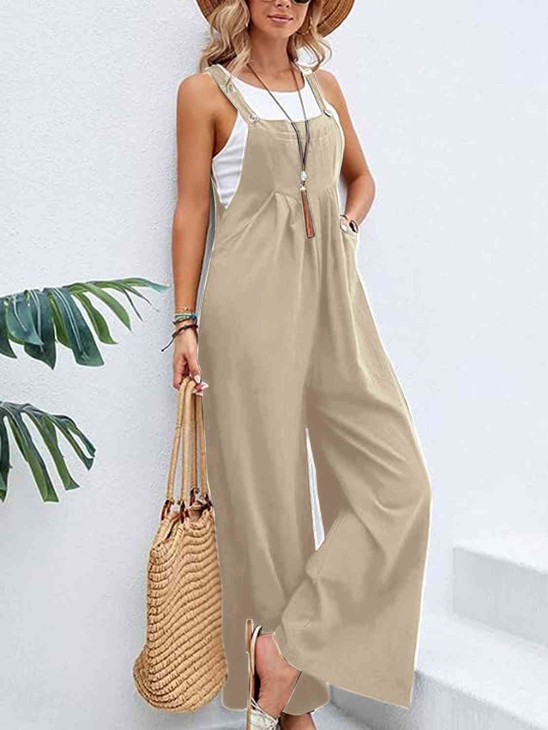 Wide Leg Overalls with Pockets - Bellisima Clothing Collective